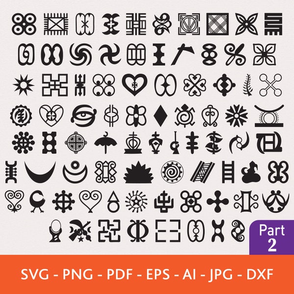 80 Adinkra Symbols Svg Bundle PART 2, African Symbols Png, DXF Files for Laser, PNG Files for Shirt, Svg Files for Mug, Pdf Files