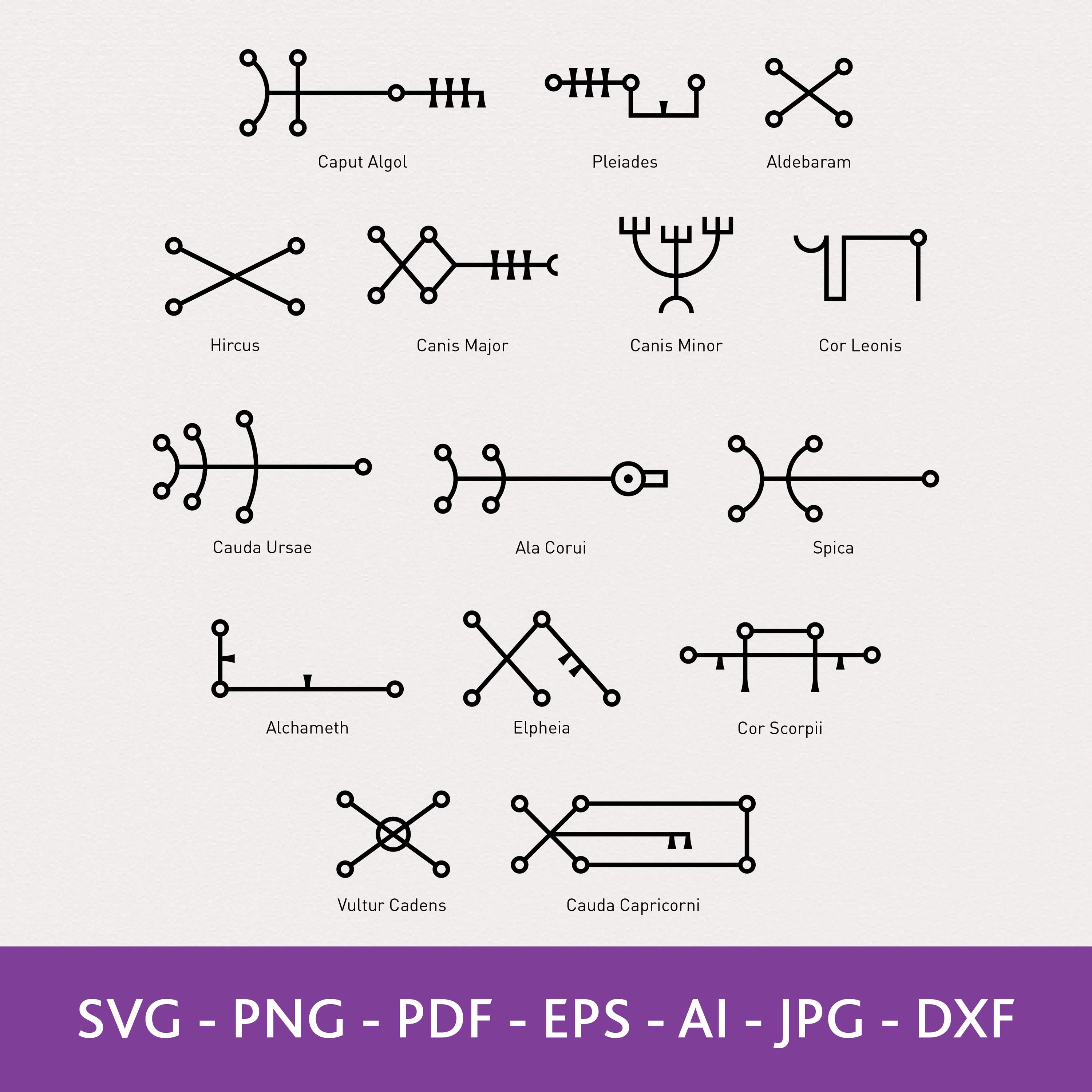 Ensemble SVG de symboles d'étoiles fixes de Behenian : astrologie médiévale (téléchargement numérique)