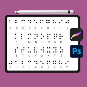 Braille Alphabet Procreate Pinsel, Braille Zahlen Pinsel, Procreate Stempel, ABR Pinsel