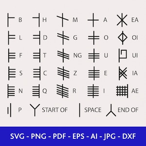 Ogham Alphabet Svg, Pagan Alphabet Svg, Witch&#39;s Alphabet, Honorian Alphabet, Cut file Cricut, Hand Drawn
