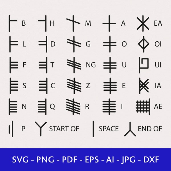 Ogham Alphabet Svg, Pagan Alphabet Svg, Witch's Alphabet, Honorian Alphabet, Cut file Cricut, Hand Drawn