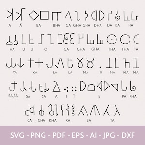 Alfabeto Brahmi SVG, sistema de escrita do antigo Sul da Ásia, arquivo cortado Cricut, PNG Clipart