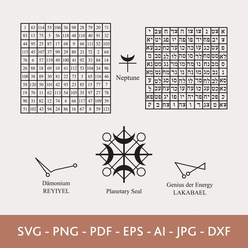 Qamea & Sigils of Neptune Vector Symbol Set: Occult Esoteric Celestial ...