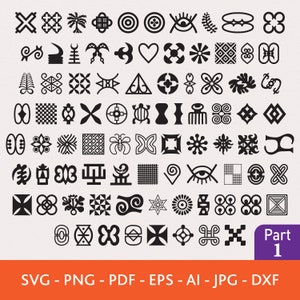 84 simboli Adinkra Svg Bundle PARTE 1, Simboli africani Png, File DXF per laser, File PNG per camicia, File Svg per tazza, File Pdf