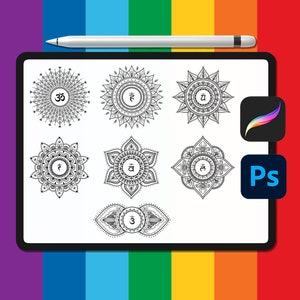 Procreate Chakra Mandala Pennelli, Design personalizzato, Disegnato a mano, Pennelli Photoshop, Timbri Procreate