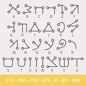 Alfabeto Angélico ou Celestial Svg, Alfabeto Pagão Svg, Alfabeto da Bruxa, Arquivo cortado Cricut, Desenhado à mão