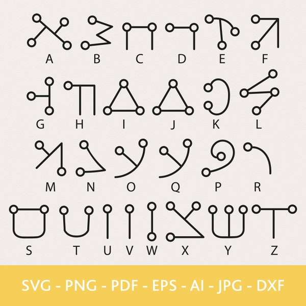 Angelic or Celestial Alphabet Svg, Pagan Alphabet Svg, Witch's Alphabet, Cut file Cricut, Hand Drawn