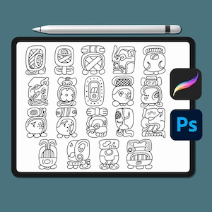 Procreate Mayan Haab Calendar Stamps, Brusheset Files, Mayan Art Stamps, Aztec Brushes, Photoshop Brushes, Procreate Stamps, ABR Files