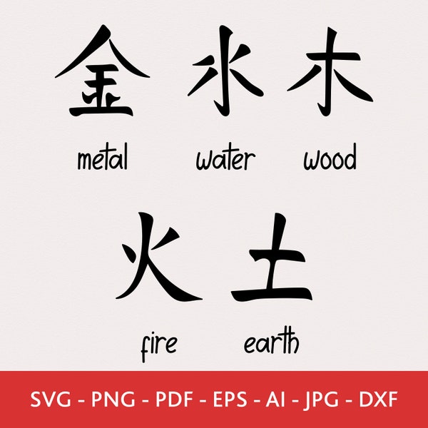 Feng Shui Five Element Svg, Element Symbol, Wood Element Png, Fire Element Dxf, Earth Element Vector, Metal Elemet Clipart, Water Element