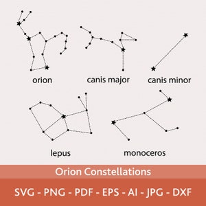 Pacchetto Svg delle costellazioni di Orione, simbolo astrologico, famiglia di Orione, file DXF per laser