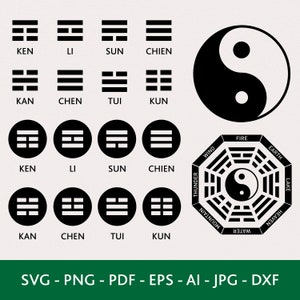 I-Ching Symbols SVG Bundle: Feng Shui, Yin Yang, Tai Chi (Digital Download)