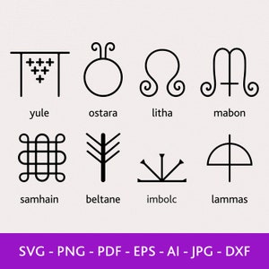Símbolos de las estaciones wicca svg, símbolos de las estaciones celtas, calendario celta svg