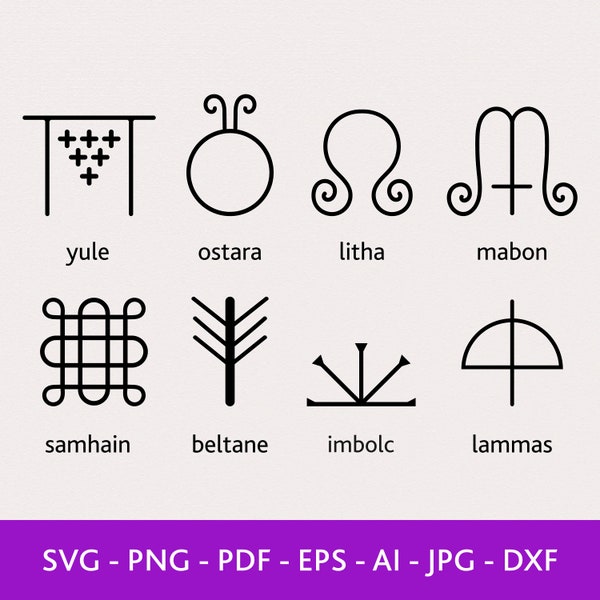 Wicca Seasons Symbols Svg, Celtic Seasons Symbols, Celtic Calendar Svg