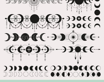 Lot SVG Phases de lune : graphismes Celestial Divider (téléchargement numérique)