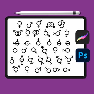 Pinceles con símbolos de género para Procreate, pinceles para Photoshop, pinceles LGTB, sellos LGBTQ, sellos y pinceles para Procreate