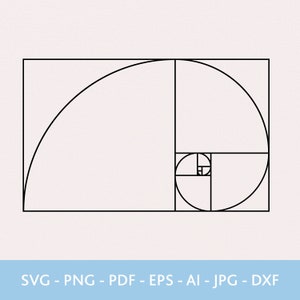 Proporción áurea SVG, Geometría Sagrada Svg, Espiral de Fibonacci Svg, Símbolo matemático Png, Archivos Svg para camisa, Archivos Dxf para láser