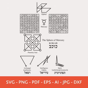 Qamea & Sigils of Mercury Vector Symbol Set: Occult Planetary Talisman Icons (Digital Download)