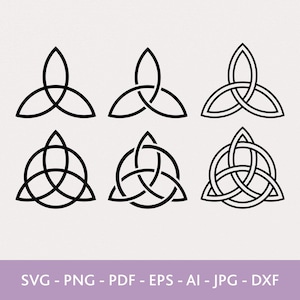 Conjunto de vectores SVG del nudo sagrado Triquetra: iconos minimalistas de talismán (descarga digital)