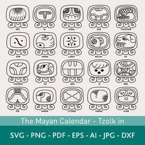 Mayan Calendar Svg, Tzolkin Calendar, Mayan Art, Aztec Print, Hand Drawn, Digital Download, Printable, Cricut Files, Vector Pack