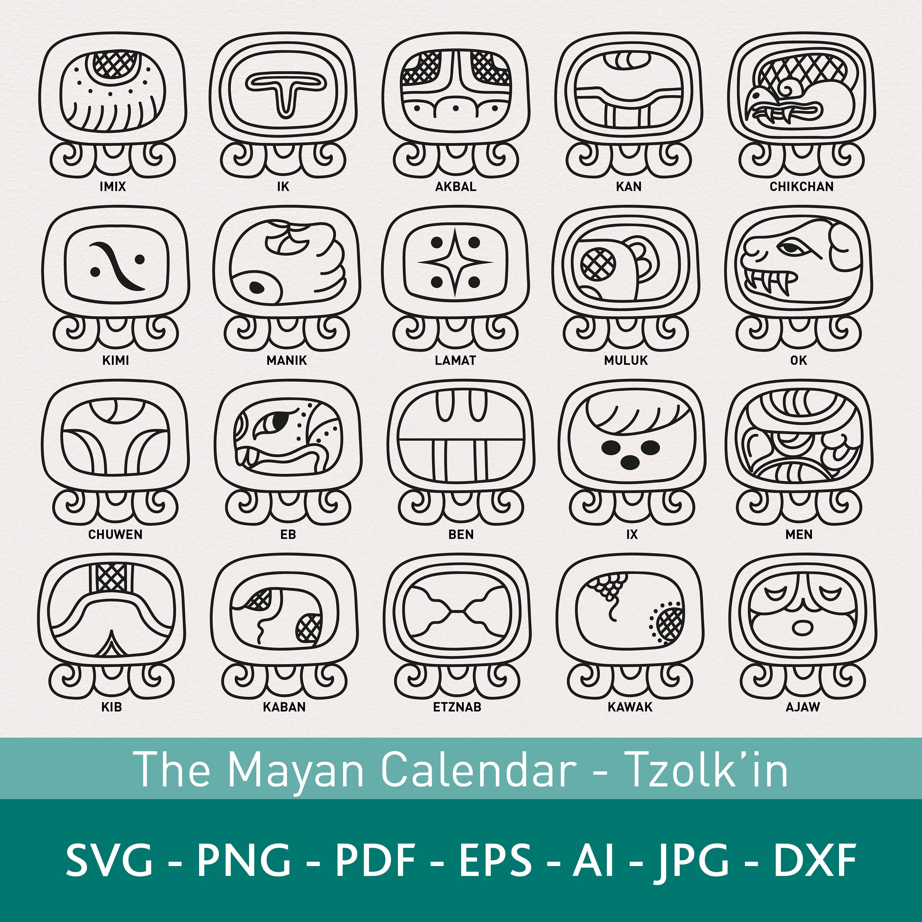 Mayan Calendar SVG: Tzolkin, Aztec Print Vector Pack (digital Download) -  Etsy, image size:3000x3000