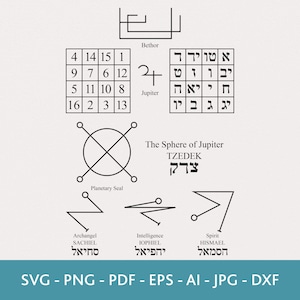 Zegels van Jupiter SVG, planetaire zegel SVG, The Qamea SVG, zegel van de aartsengel, zegel van de geest, zegel van de intelligentie, Arbatel