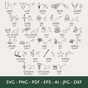Paquete de Nakshatras SVG, conjunto de geometría sagrada, constelaciones de Nakshatras, estrellas, 27 sectores a lo largo de la eclíptica, elementos de la astrología védica, horóscopo