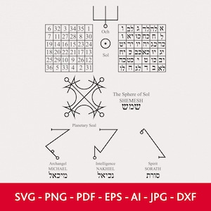Zegels van Sol SVG, planetaire zegel SVG, The Qamea SVG, zegel van de aartsengel, zegel van de geest, zegel van de intelligentie, Arbatel