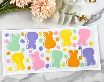 カラフルなバニー UV DTF 16 オンス ラップ、UV DTF、UVDTF、イースター、カップ ラップ、タンブラー デカール、16 オンス カップ ラップ、バニー、ウサギ、イースター エッグ、ステッカー
