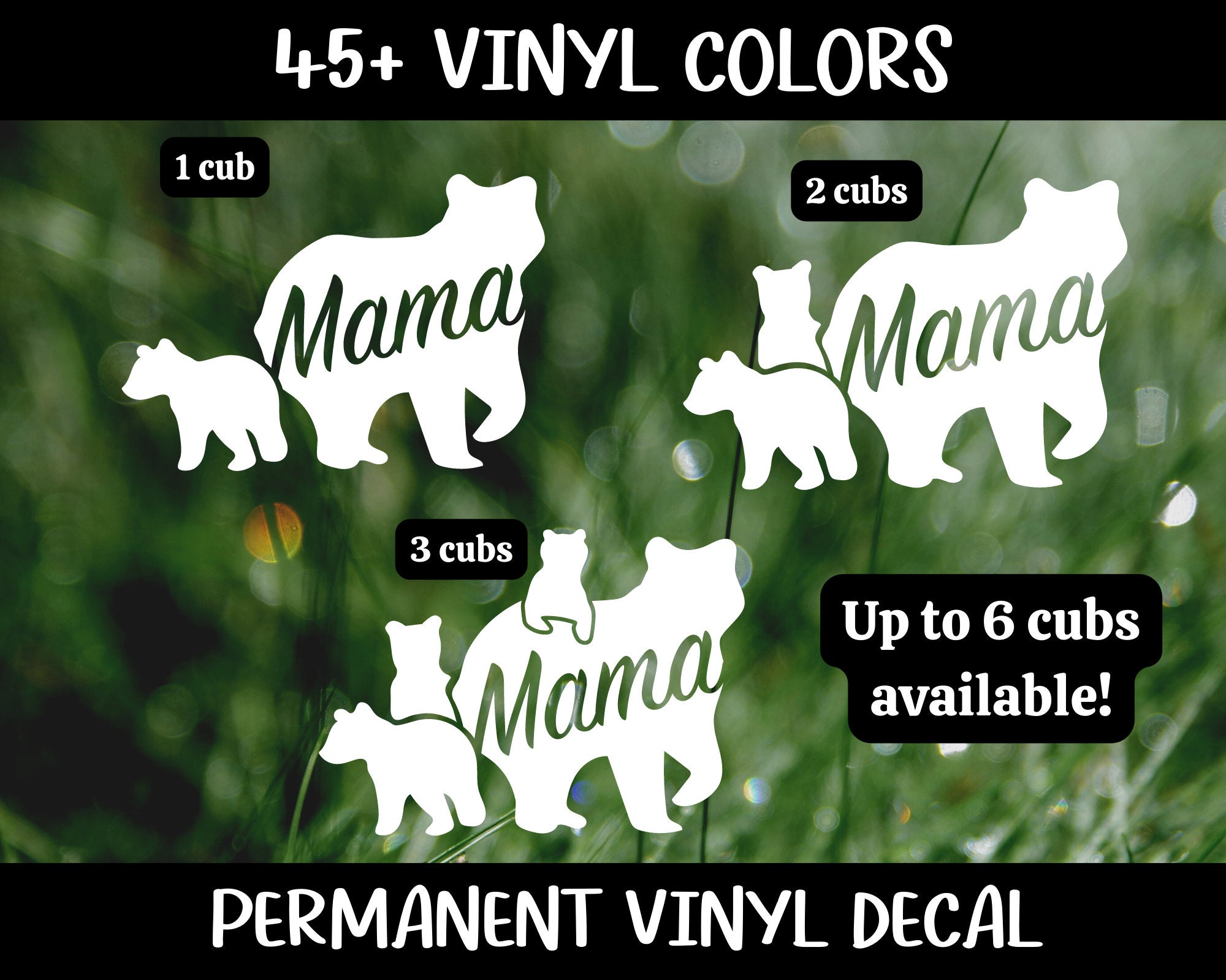 Mama Bear With 2 Cubs White Vinyl Decal Sticker