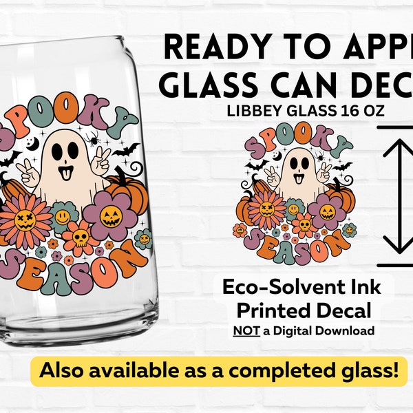 Spooky Season Decal, Ready to Apply, 16oz Glass, Halloween Glass, Spooky Glass, Iced Coffee Cup, Halloween Decals, Halloween Stickers