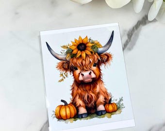 Adesivo Highland Cow UV DTF, Adesivo mucca, Mucca carina, Uv dtf, UVDTF, Copritazze, Adesivo per bicchiere, Copritazza da 16 oz