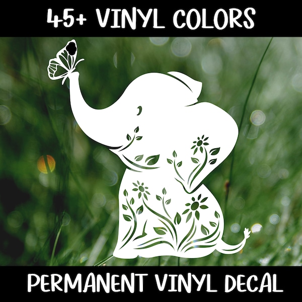 Elephant Vinyl Decal, Car Decal, Laptop Decal, Water Bottle Decal, Floral Elephant Bumper Sticker, Elephant Bumper Sticker, Cute Decal