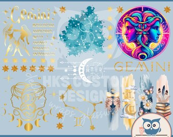 Gemini Zodiac Element Sheet, UV DTF, Zodiac Stickers, Uv dtf, UVDTF, Cup Wraps, Tumbler Decals