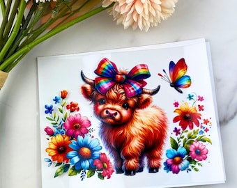 Adesivo Highland Cow UV DTF, Adesivo mucca, Mucca carina, Uv dtf, UVDTF, Copritazze, Adesivo per bicchiere, Copritazza da 16 oz