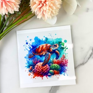 Turtle UV DTF Decal, Turtle Sticker, Cute Turtle, Watercolor Turtle, Sea Turtle Uv dtf, UVDTF, Cup Wraps, Tumbler Decal, 16 oz cup wrap