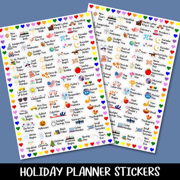 Holiday Planner Stickers, Planner Stickers, Holiday Icon Stickers, Stickers for Planners, Stickers for Bullet Journals, Deco Stickers
