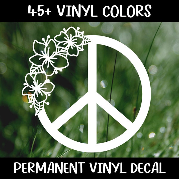 Floral Peace Sign, Vinyl Car Decal, Laptop Sticker, Decal for Water Bottle, Hippie Car Decal, Retro Peace Sign, Sweet 16 Gift For Girls