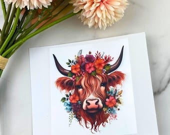 Adesivo Highland Cow UV DTF, Adesivo mucca, Mucca carina, Uv dtf, UVDTF, Copritazze, Adesivo per bicchiere, Copritazza da 16 oz
