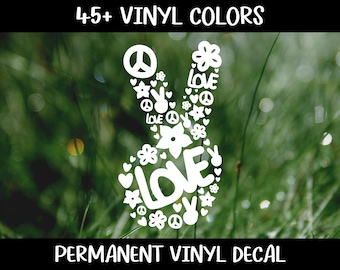 Peace and Love Vinyl Decal, Car Decal, Laptop Decal, Water Bottle Decal, Peace Sticker, Peace Decal, Floral Peace Decal, Peace Hand