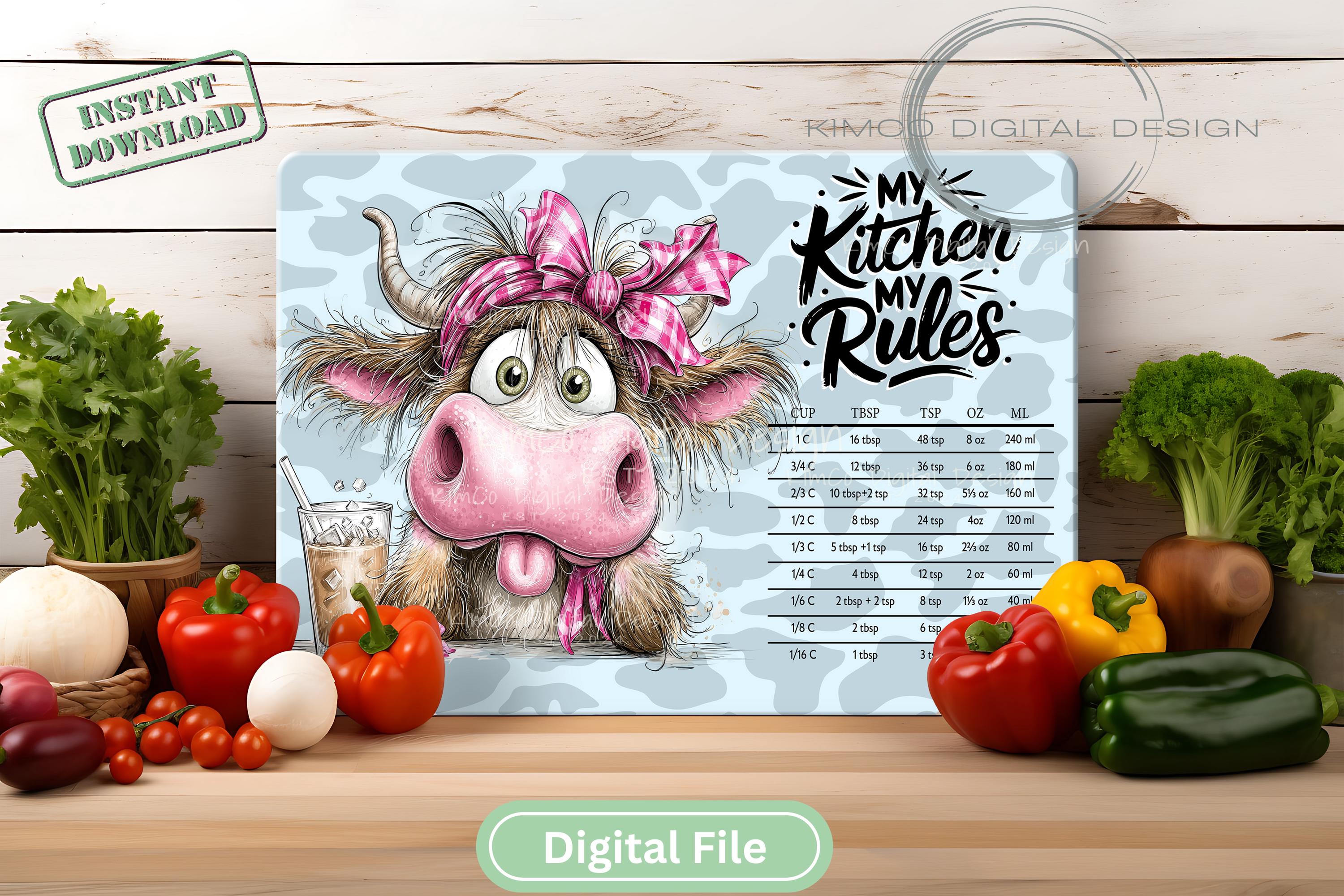 Conversion Chart Fun Funny Cow Kitchen Conversion Chart PNG – “my Kitchen My Rules” Glass ...