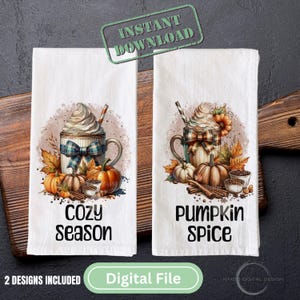 Fall Kitchen Towel png, Kitchen Towel Sublimation Design -  Pumpkin Spice Cozy Season, Cute Kitchen Towel Design png Instant Download