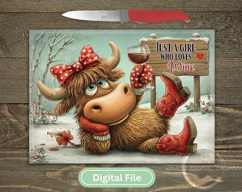 Highland Cow Wine Cutting Board PNG | Funny Farmhouse Decor (Digital Download)