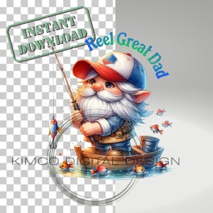 Reel Great Dad gnome png Digital Download  Gnome Sublimation Gnome Design, Clipart graphics Digital Father&#39;s Day Fishing Clipart png