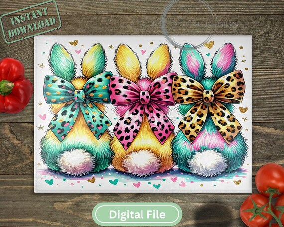 Leopard Bunny PNG | Easter Cutting Board Sublimation | Bunny Butts with Bows PNG | Colorful Spring Bunny Design | Digital Download File
