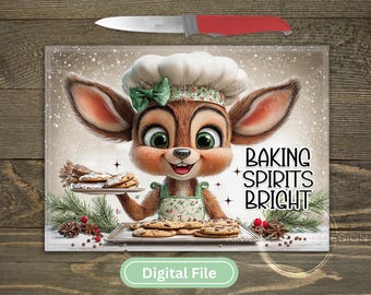 Christmas Baking Cutting Board PNG | Baking Spirits Bright Sublimation Design for Sublimation on Glass Cutting Boards Holiday Decor Digital