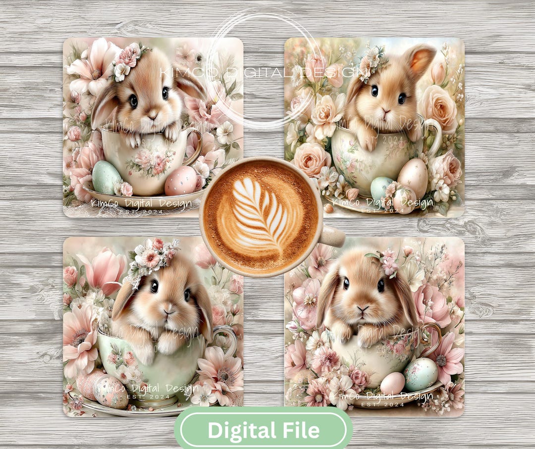Floral Bunny Coaster PNG Bundle, Spring Easter Sublimation Designs ...