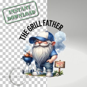The Grill Father gnome png Digital Download  Gnome Sublimation Gnome Design, Clipart graphics Digital Father&#39;s Day Funny Sublimation png