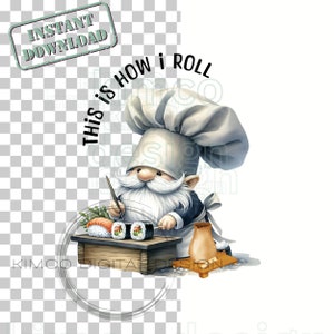 Chef Gnomes Watercolor Clipart PNG, Cooking Gnome , Junk Journaling Kitchen Gonks, Sublimation, Printable, Instant Digital Download