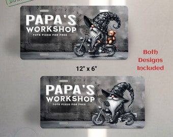 Papa Biker Gnome License Plate PNG Sublimation Papa&#39;s Workshop License Plate Instant Download png License Plate png