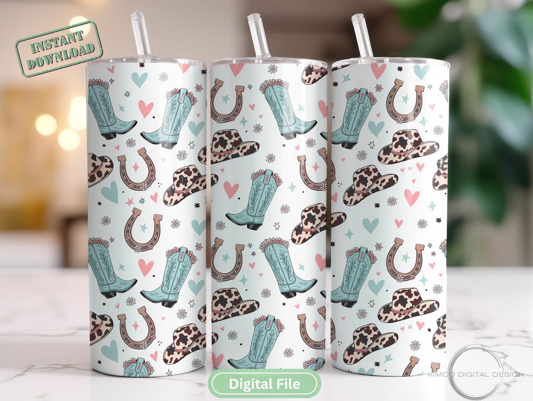 Cowgirl Tumbler Wrap, Western PNG, Country Boot Western, 20oz Skinny ...